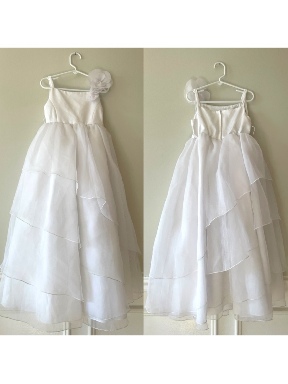 David’s Bridal White Organza Tiered Flower Girl Dress WG1267 Size 6 - Picture 8 of 16